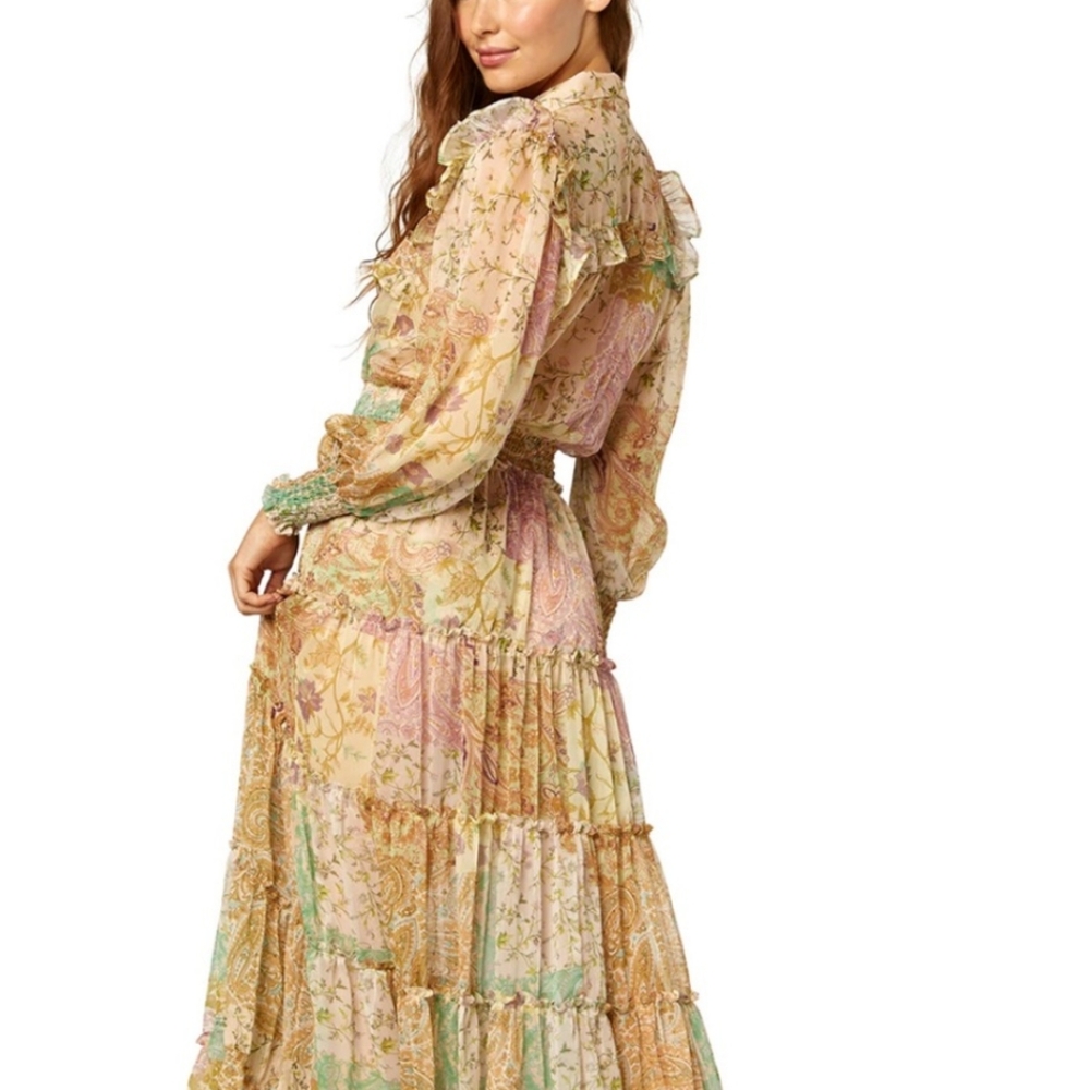 NWOT Famous Misa Los Angeles Aydeniz Dress Printemps Patchwork L - Picture 10 of 16